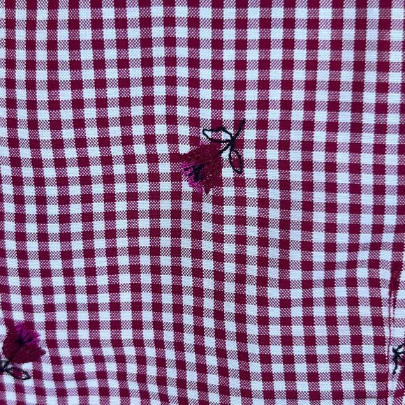 Vtg Womens L Red Gingham Western Sleeveless Silk Shirt Floral Detail by E.P. Pro - Picture 10 of 11